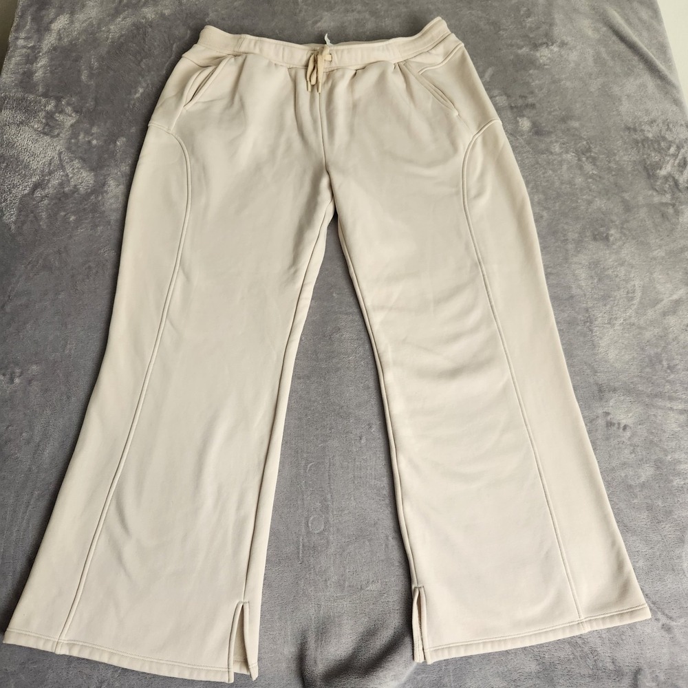 Zella Women's XL Ultracozy Fleece Wide Leg Pants Ivory Cream High Waist Lounge